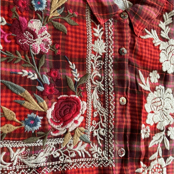 NWT Johnny Was Oversized Roma Button Down Plaid Embroidered Tunic Shirt - Picture 15 of 16